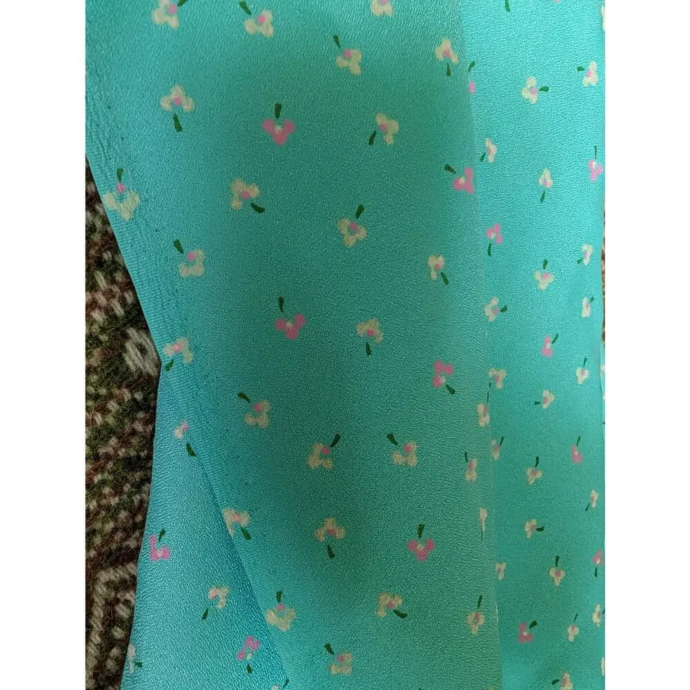 Vintage flocked poly crepe fabric in seafoam green 1.5 yards vintage 70s 80s